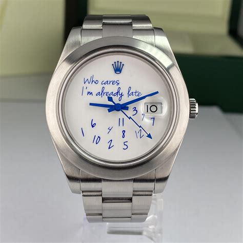 who cares i'm.already late rolex for sale|rolex 116300 blue roman.